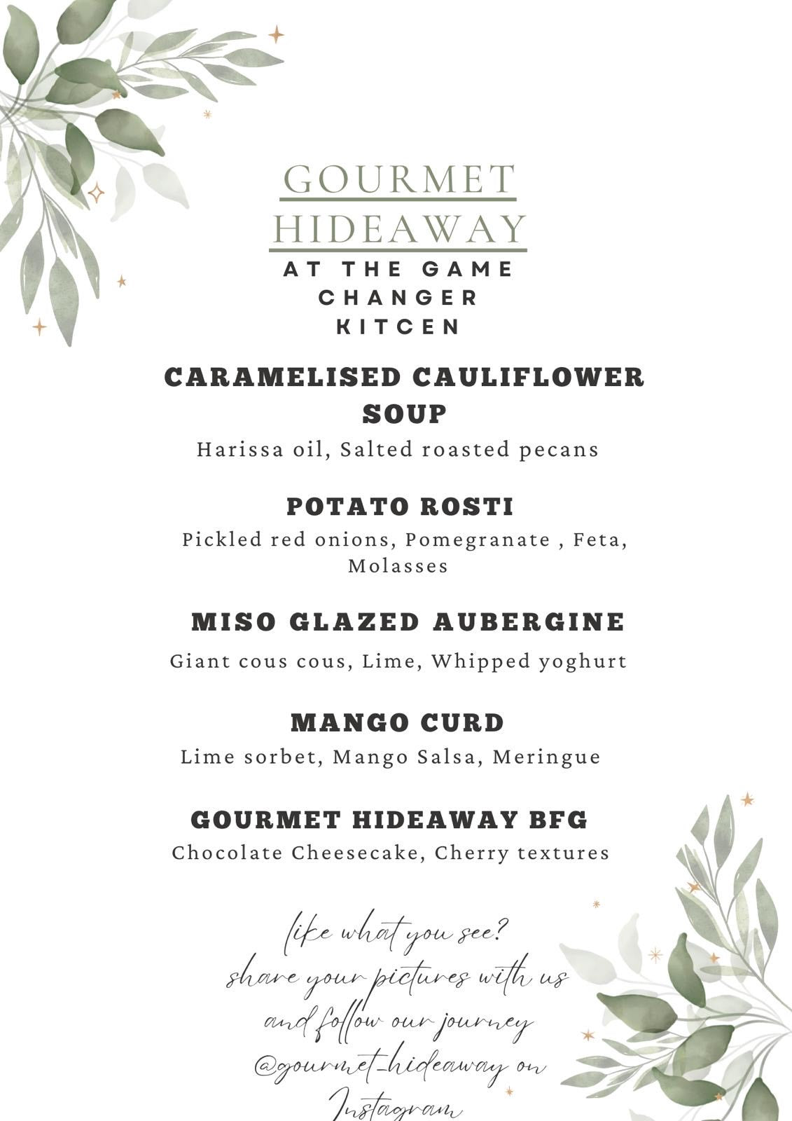 Supper Club - Saturday 16th November - Gourmet Hideaway